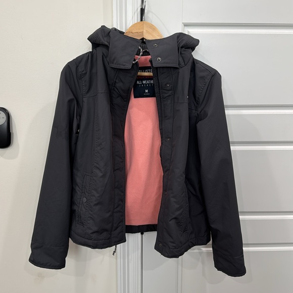 Hollister All Weather Jacket Pink Fleece Lined Charcoal Gray, Juniors Medium - Picture 3 of 11